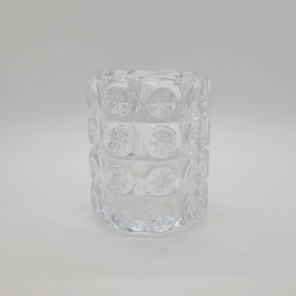 IKEA Flest Moon and Stars Tealight Candle Holder Clear Pressed Glass Votive